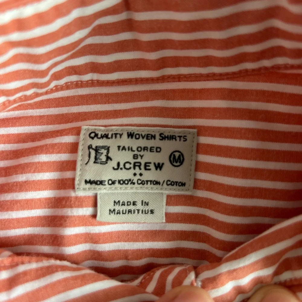 J.CREW Men’s Button Down Shirt Orange White Striped Long Sleeve Cotton Size M